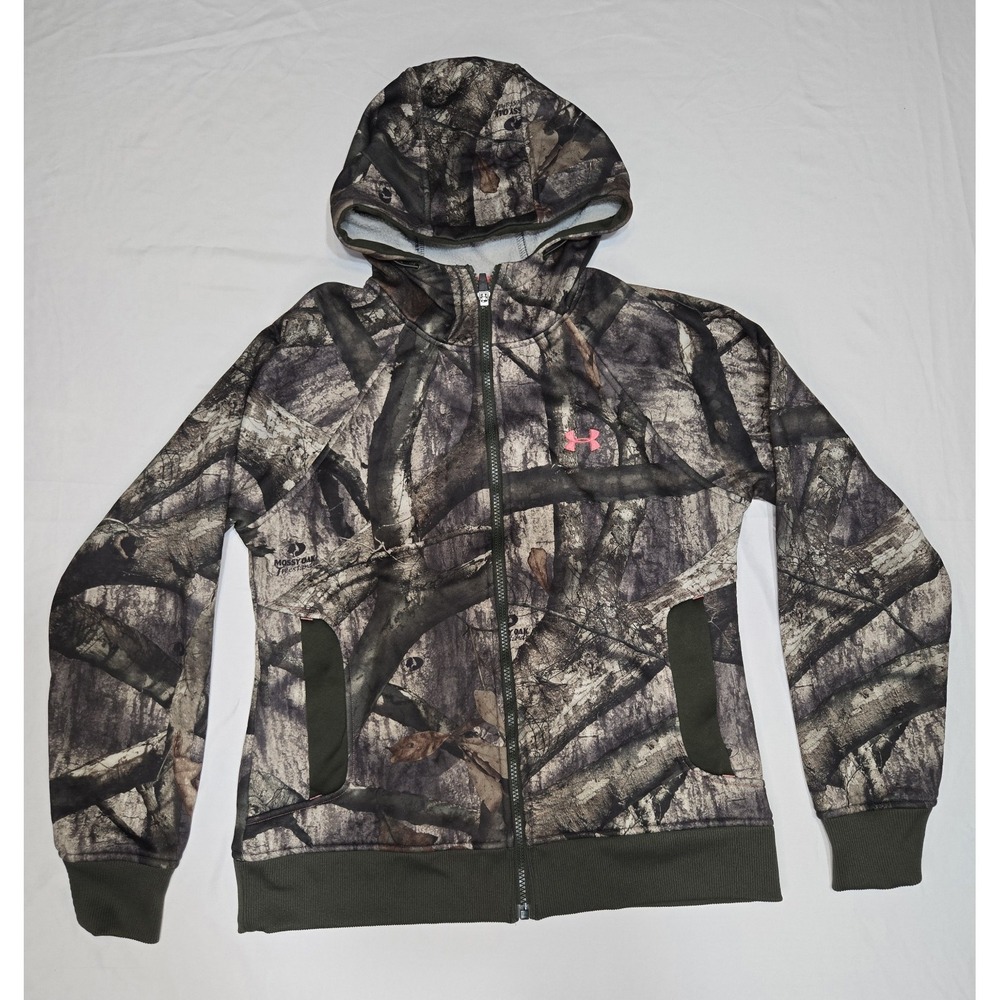 Under Armour Mossy Oak Camo Cold Gear Semi Fitted Zip Hoodie Womens Small Hunt